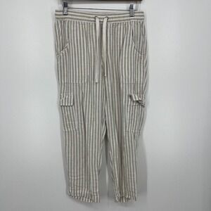 Sanctuary Anthropologie Linen Pants Women's S‎ Beige Striped Capri Beach Pockets
